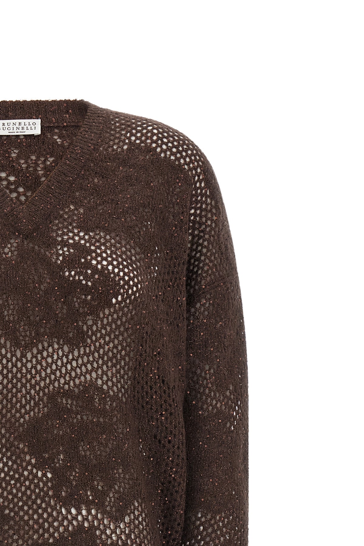 Brunello Cucinelli Women's V-Neck Open-Knit Sweater - image 3