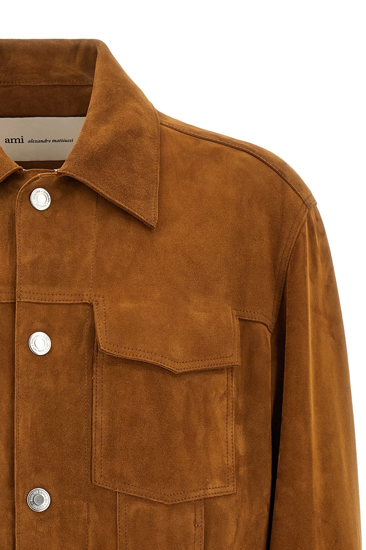 Ami Paris Men's Trucker Jacket in Brown Leather - view 3