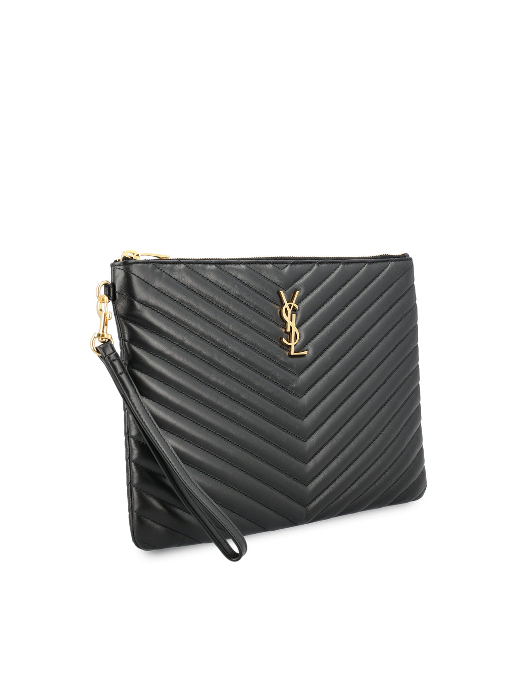 Saint Laurent Women's Leather Tablet Pouch in Black - view 3