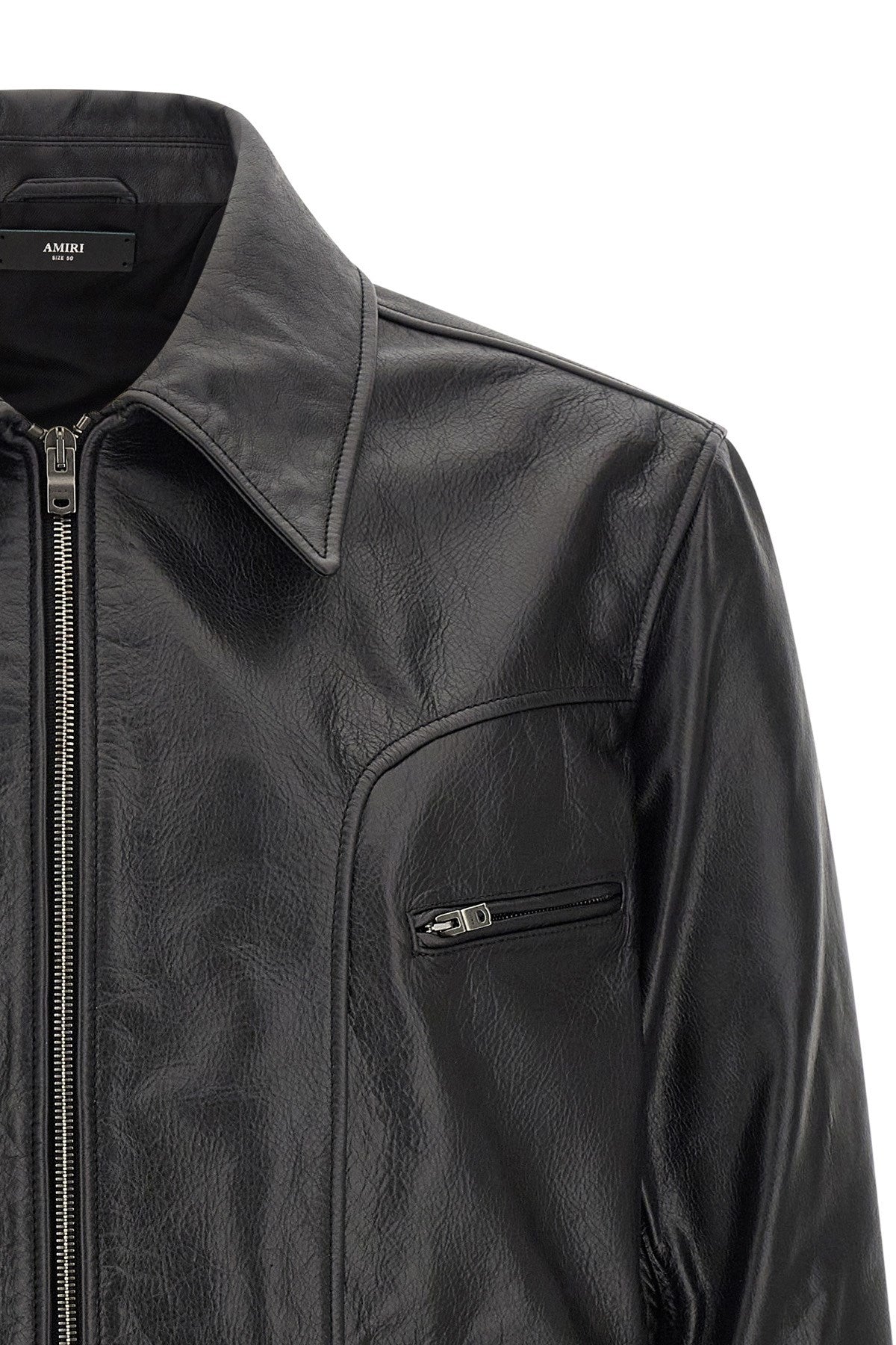 Amiri Men's Leather Jacket with Zip in Black - view 3