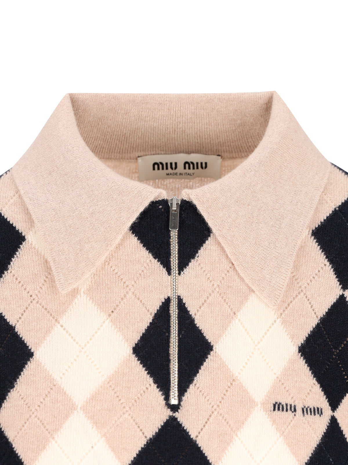 Miu Miu Women's Argyle Cashmere Half-Zip Polo in Beige - view 3