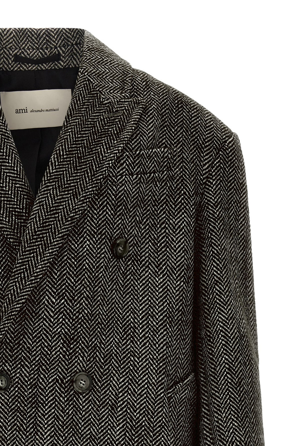 Ami Paris Men's Double-breasted Coat in Black Wool - view 3