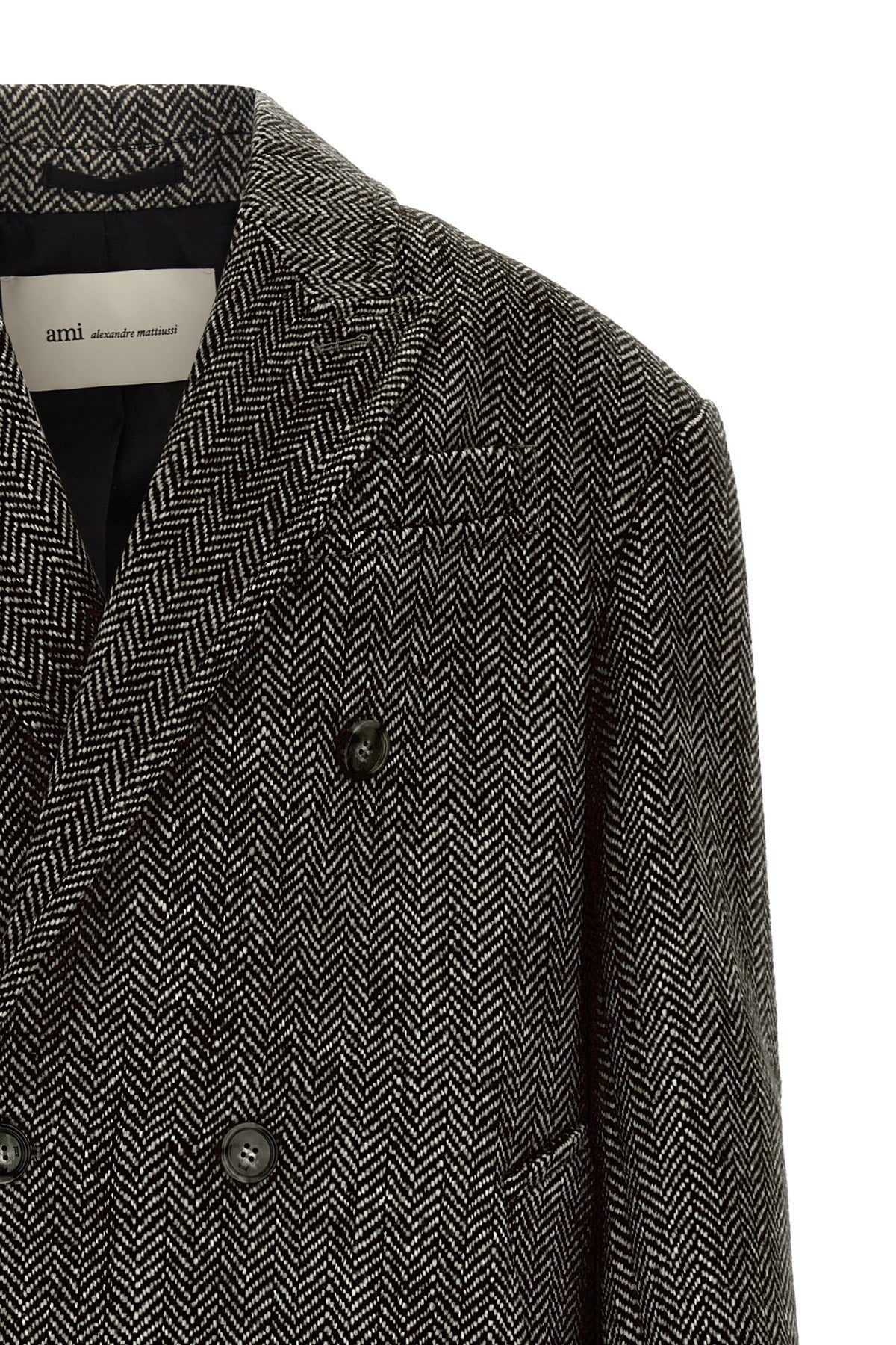 Ami Paris Men's Double-breasted Coat in Black Wool - view 3