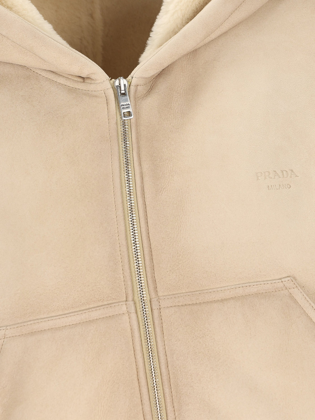 Prada Women's Shearling Hooded Jacket in Beige - view 3