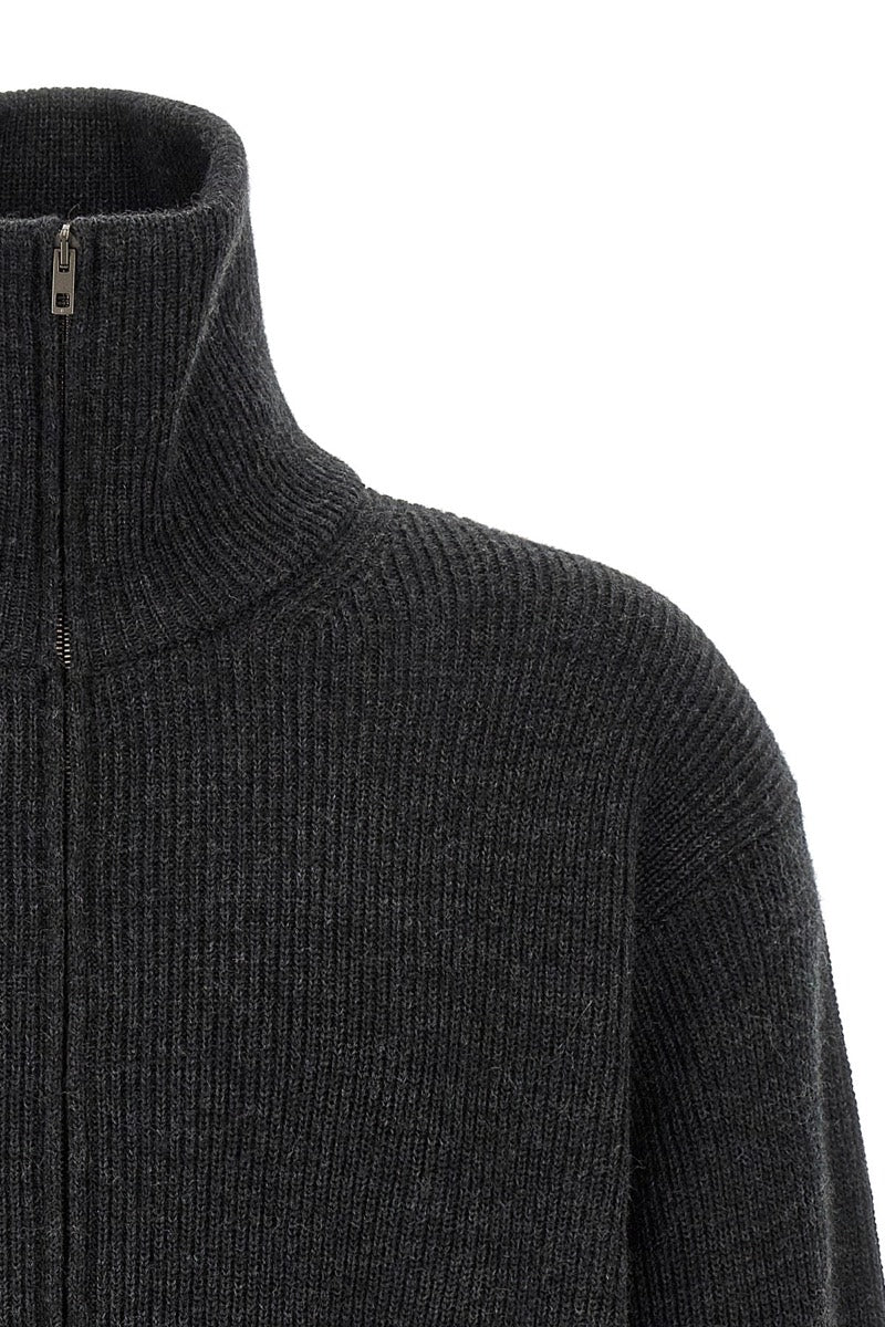 Lemaire Men's Virgin Wool Zip Cardigan in Grey
