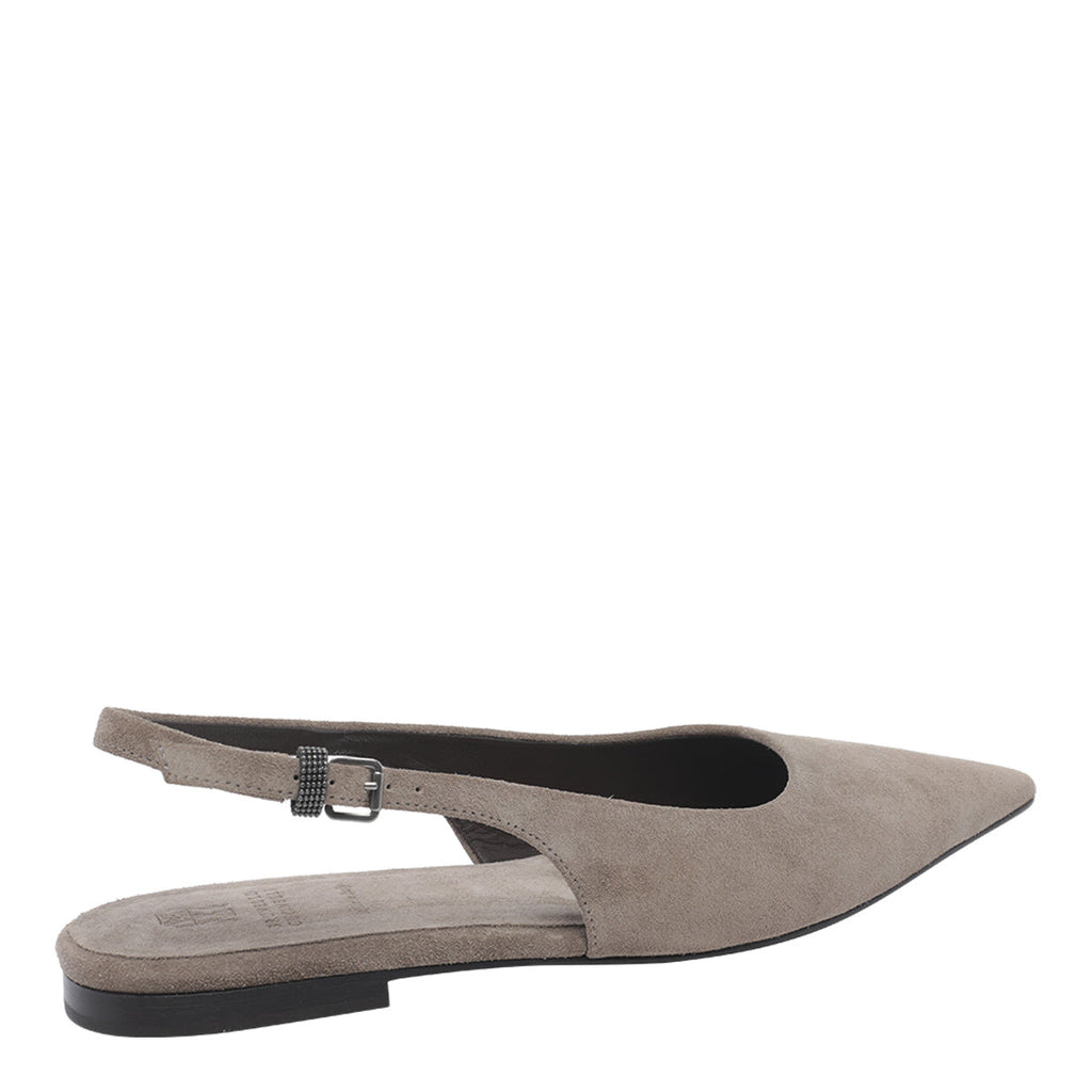 Brunello Cucinelli Women's Suede Slingback Flats in Grey