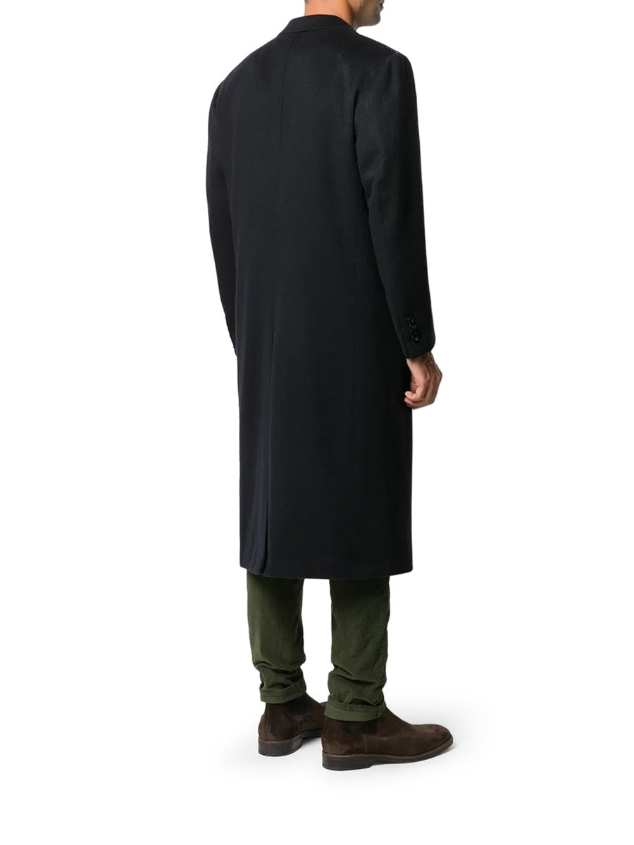 Kiton Men's Cashmere Double-Breasted Coat in Blue