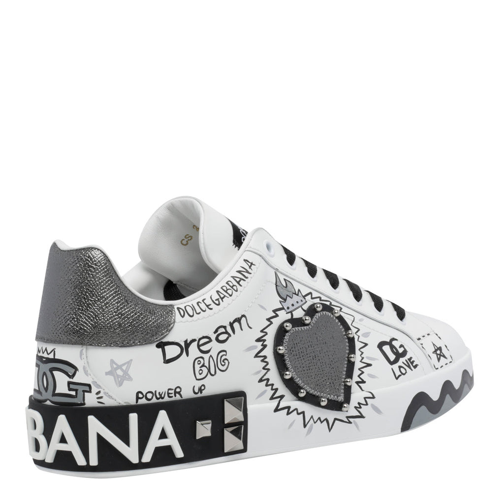 Dolce & Gabbana Men's Leather Portofino Sneakers in White