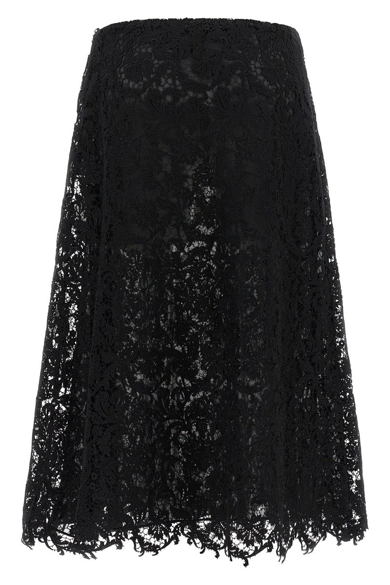 Fendi Women's Cotton Lace Midi Skirt in Black