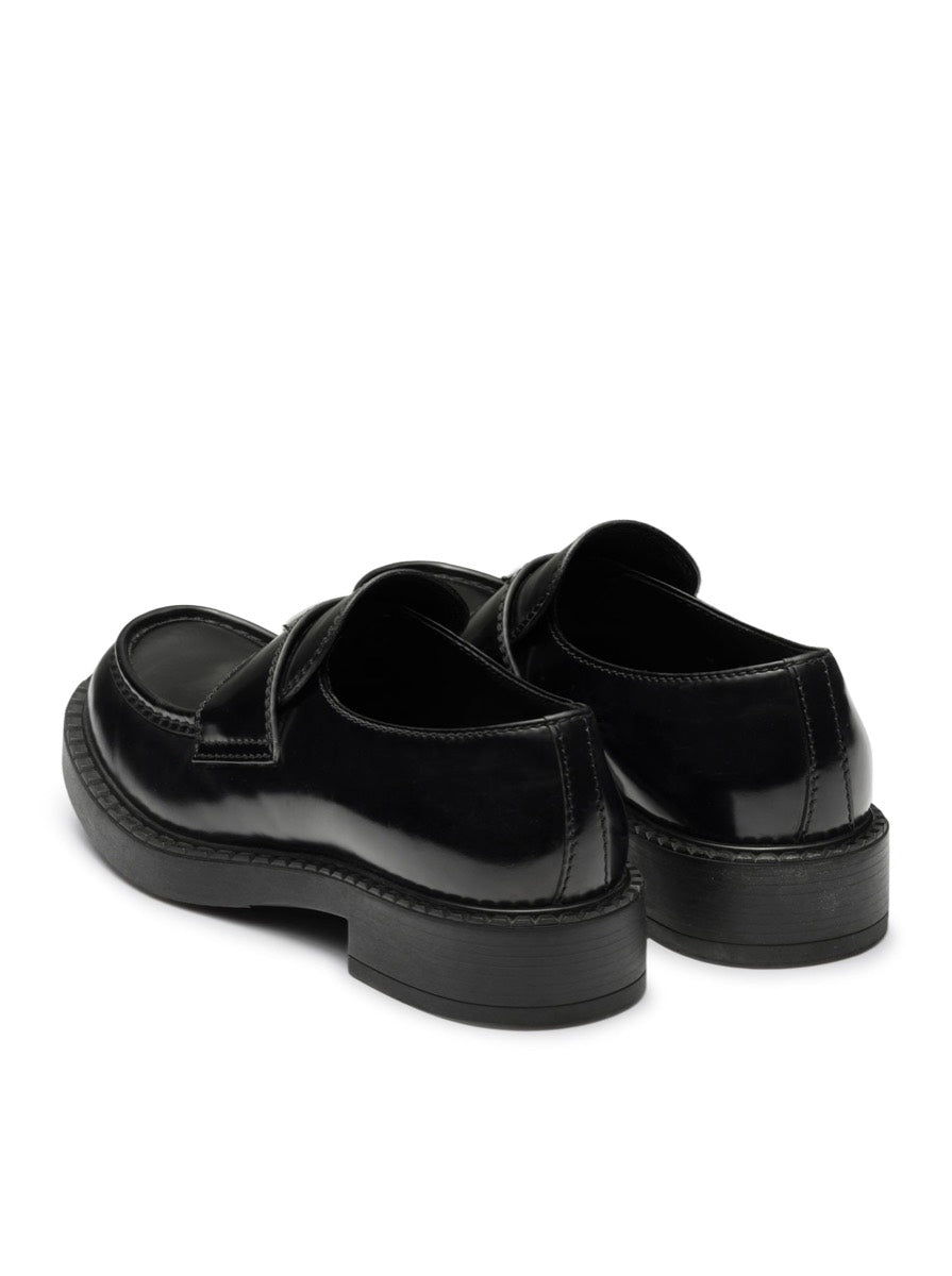 Prada Men's Brushed Leather Loafers with Logo