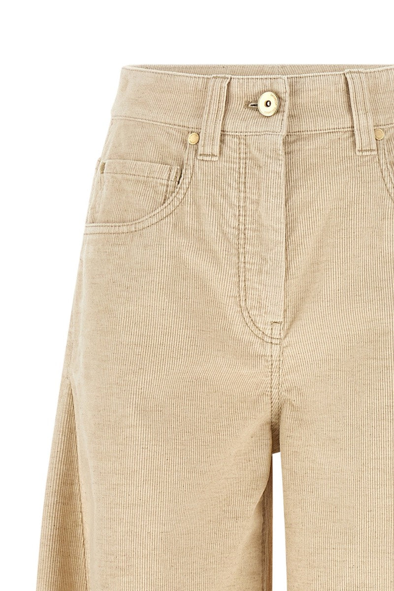 Brunello Cucinelli Women's Corduroy Trousers in Beige