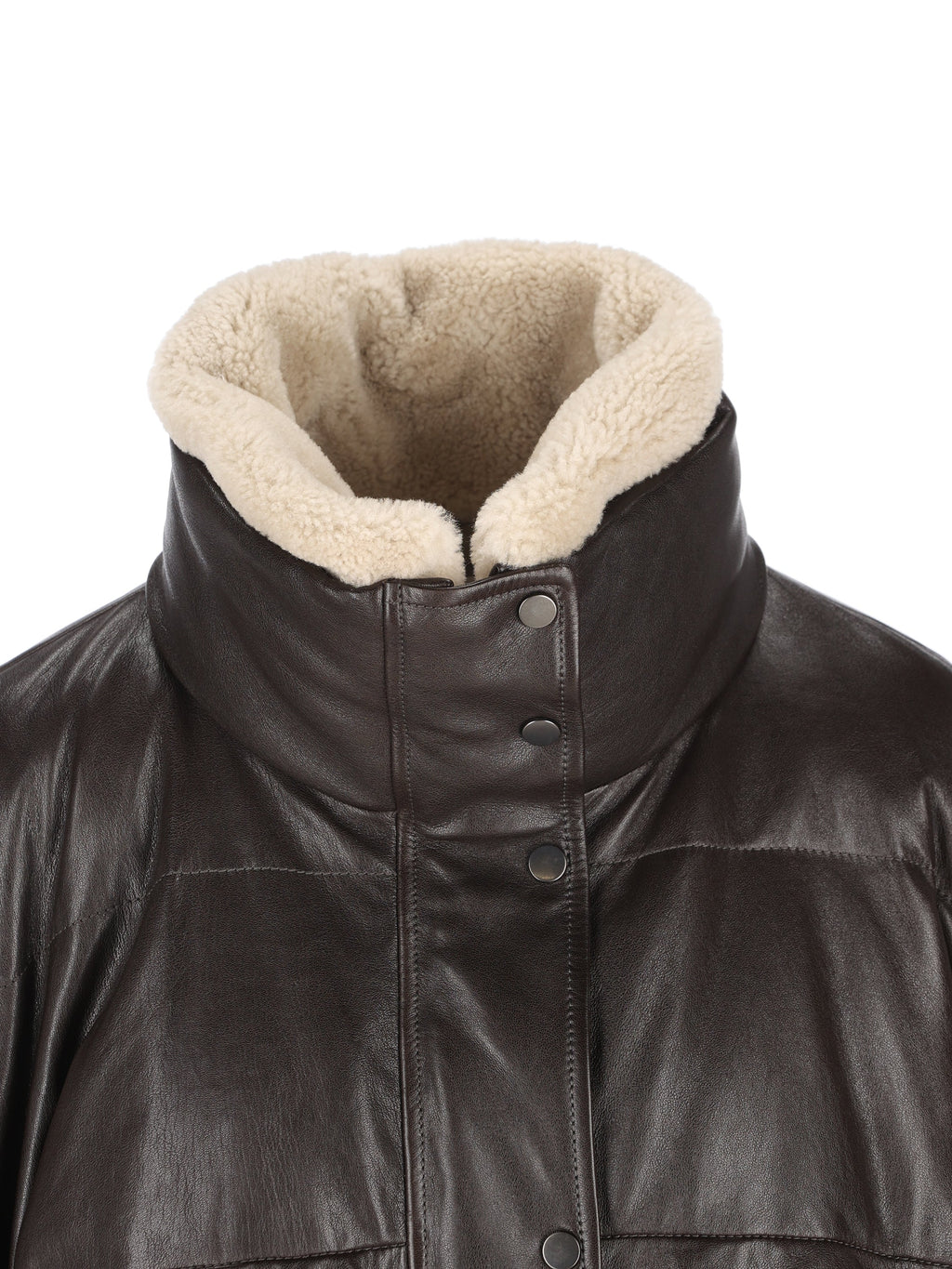 Brunello Cucinelli Women's Leather Puffer Jacket in Brown - view 4