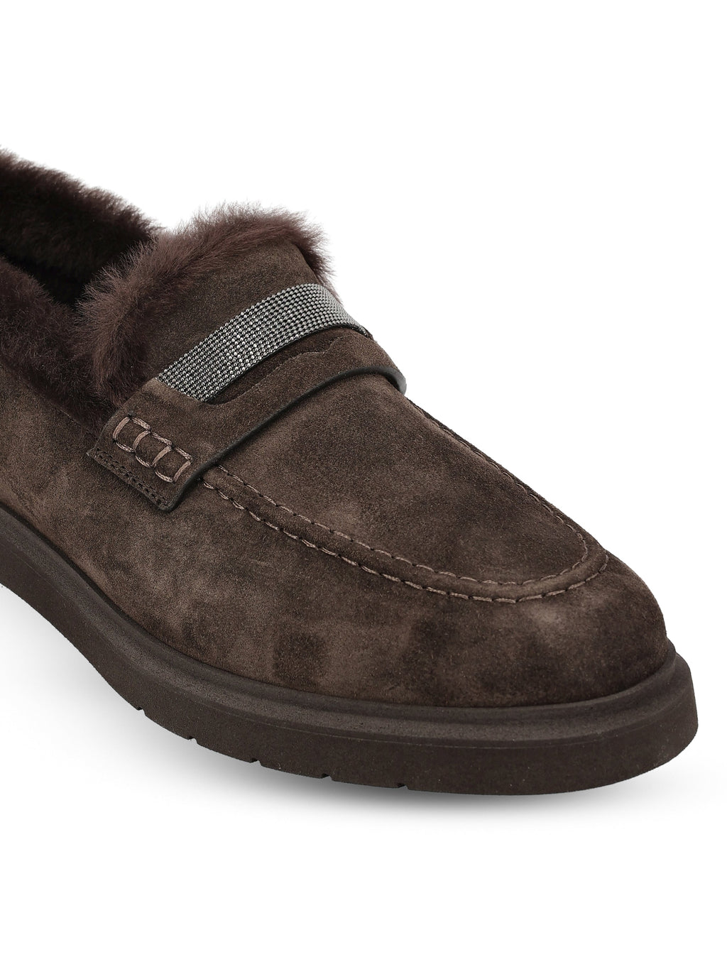Brunello Cucinelli Women's Suede Penny Loafers in Brown - view 4