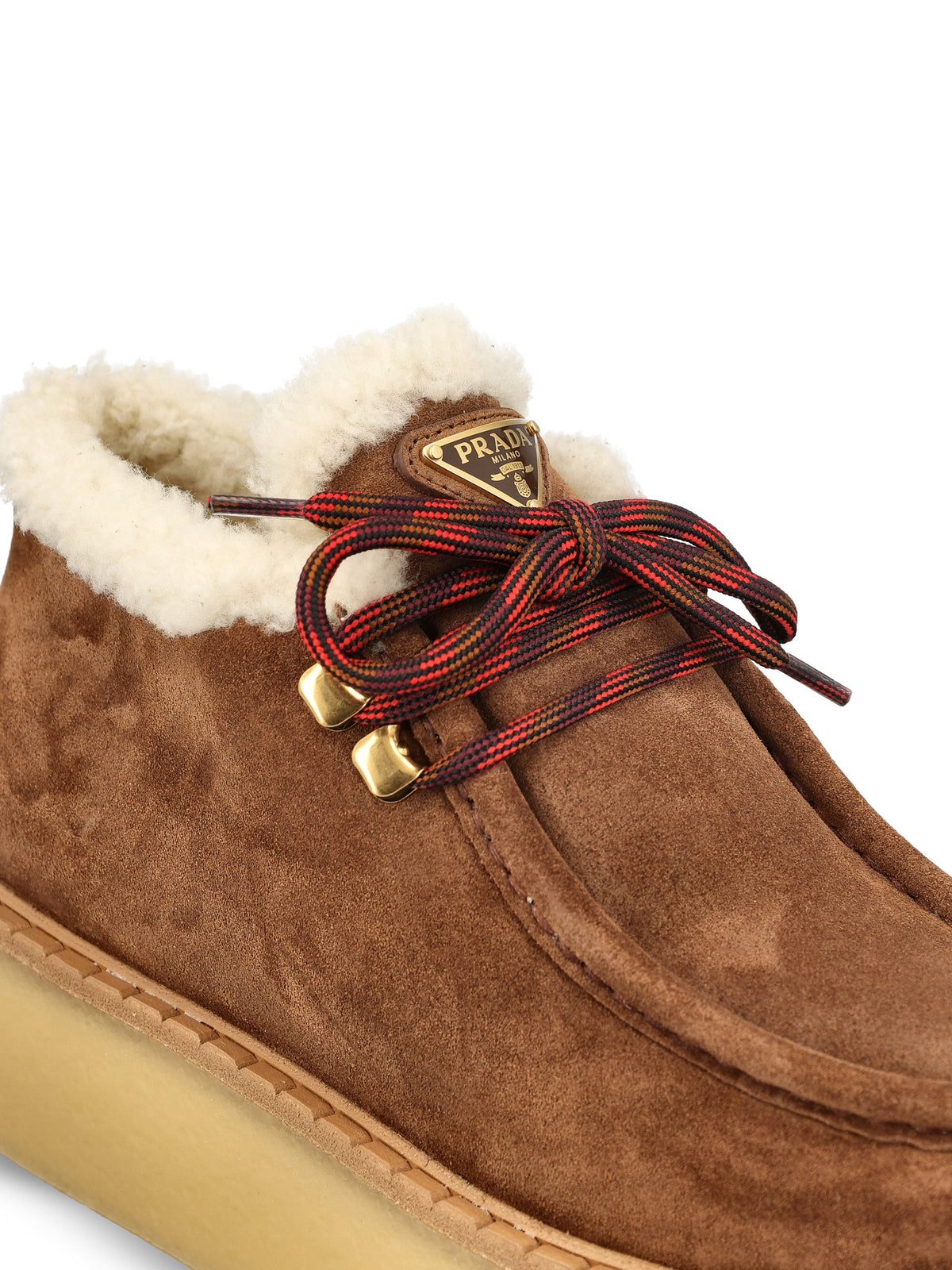 Prada Women's Suede Shearling Boots in Brown - view 4