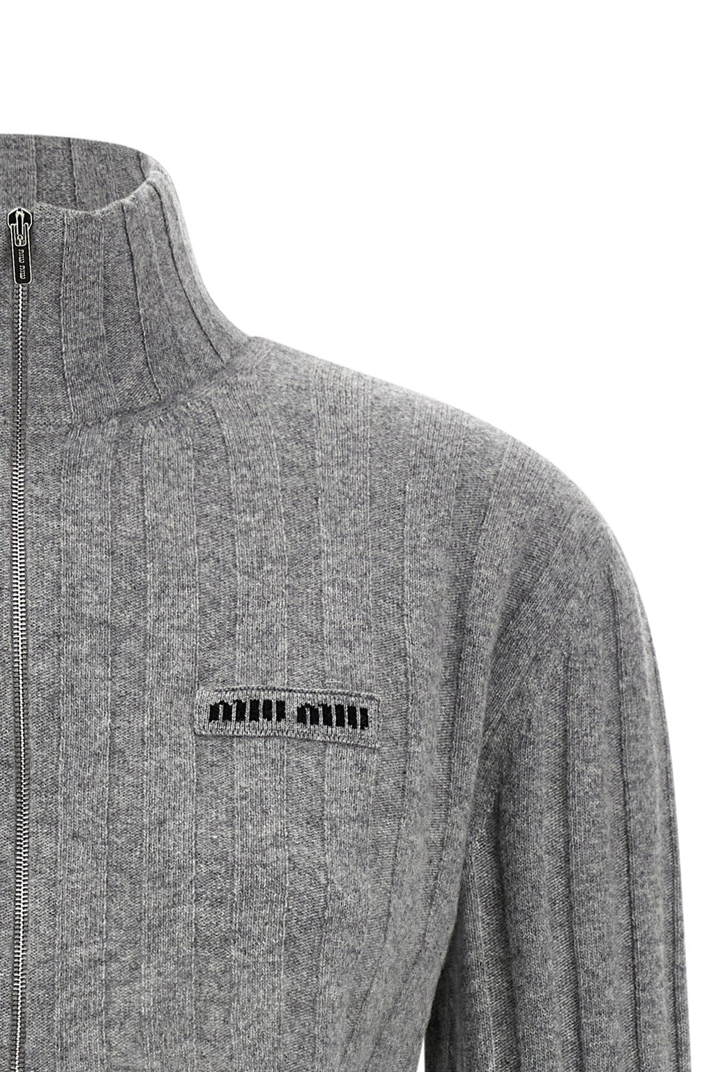 Miu Miu Women's Cropped Cardigan With Front Zip in Grey - image 4