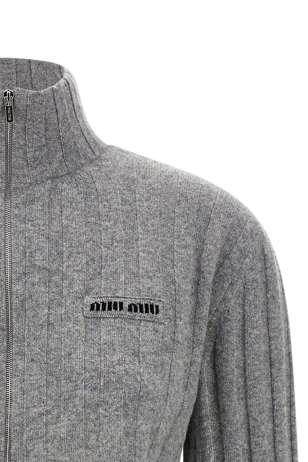 Miu Miu Women's Cropped Cardigan With Front Zip in Grey - image 4