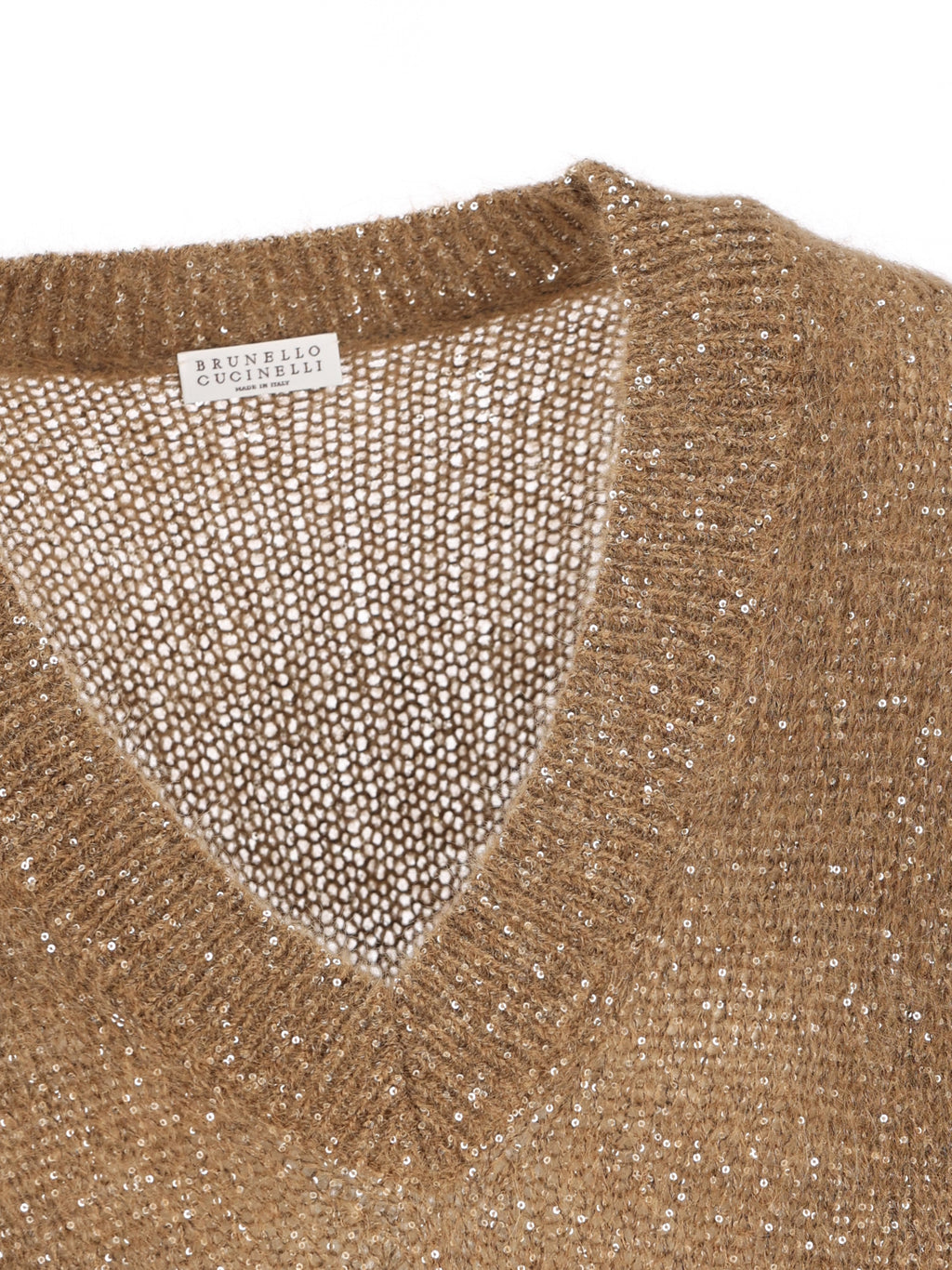 Brunello Cucinelli Women's Mohair V-Neck Jumper in Brown - view 4
