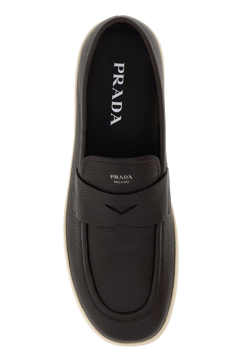 Prada Men's Leather Loafers in Dark Brown