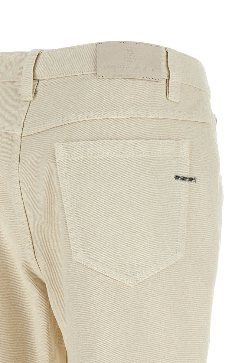 Brunello Cucinelli Women's Cotton Canvas Jeans in Beige