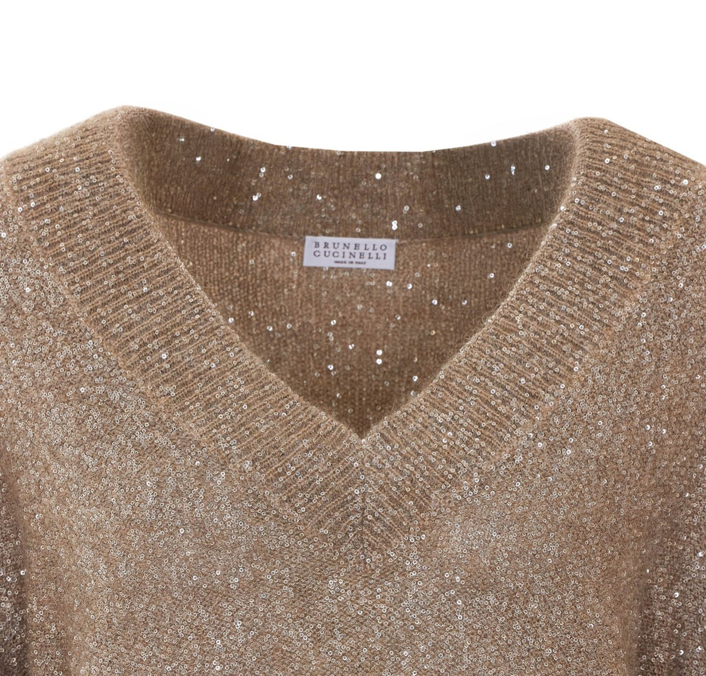Brunello Cucinelli Women's Mohair Sequin Sweater in Beige