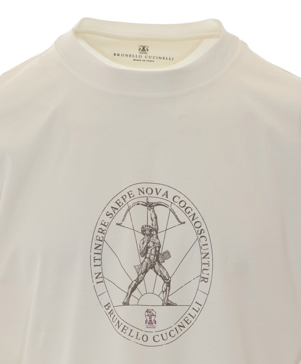 Brunello Cucinelli Men's Cotton Logo T-Shirt in White