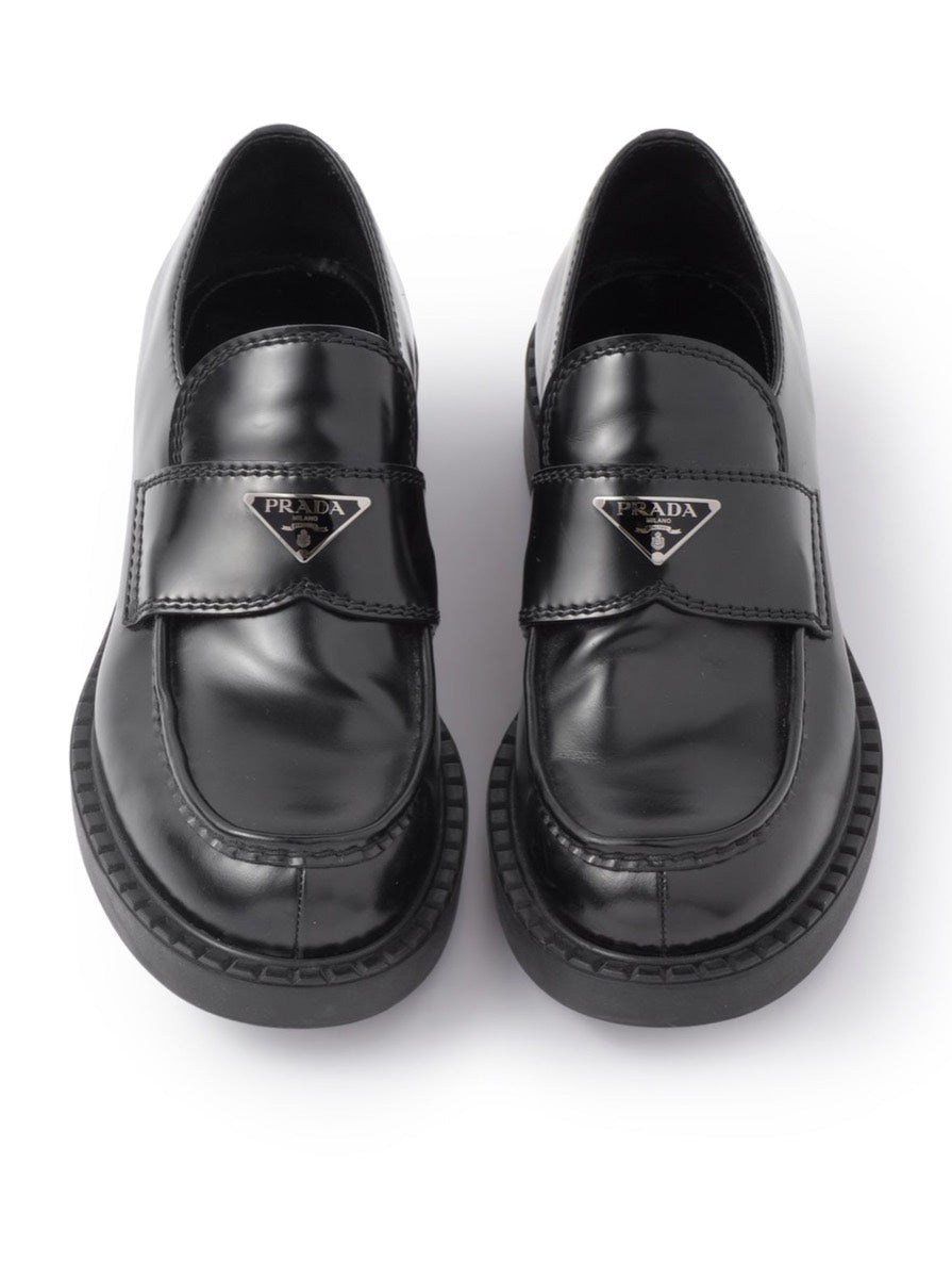 Prada Men's Brushed Leather Loafers with Logo