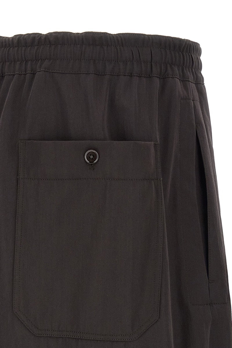 Lemaire Men's Wool Gabardine Trousers in Brown