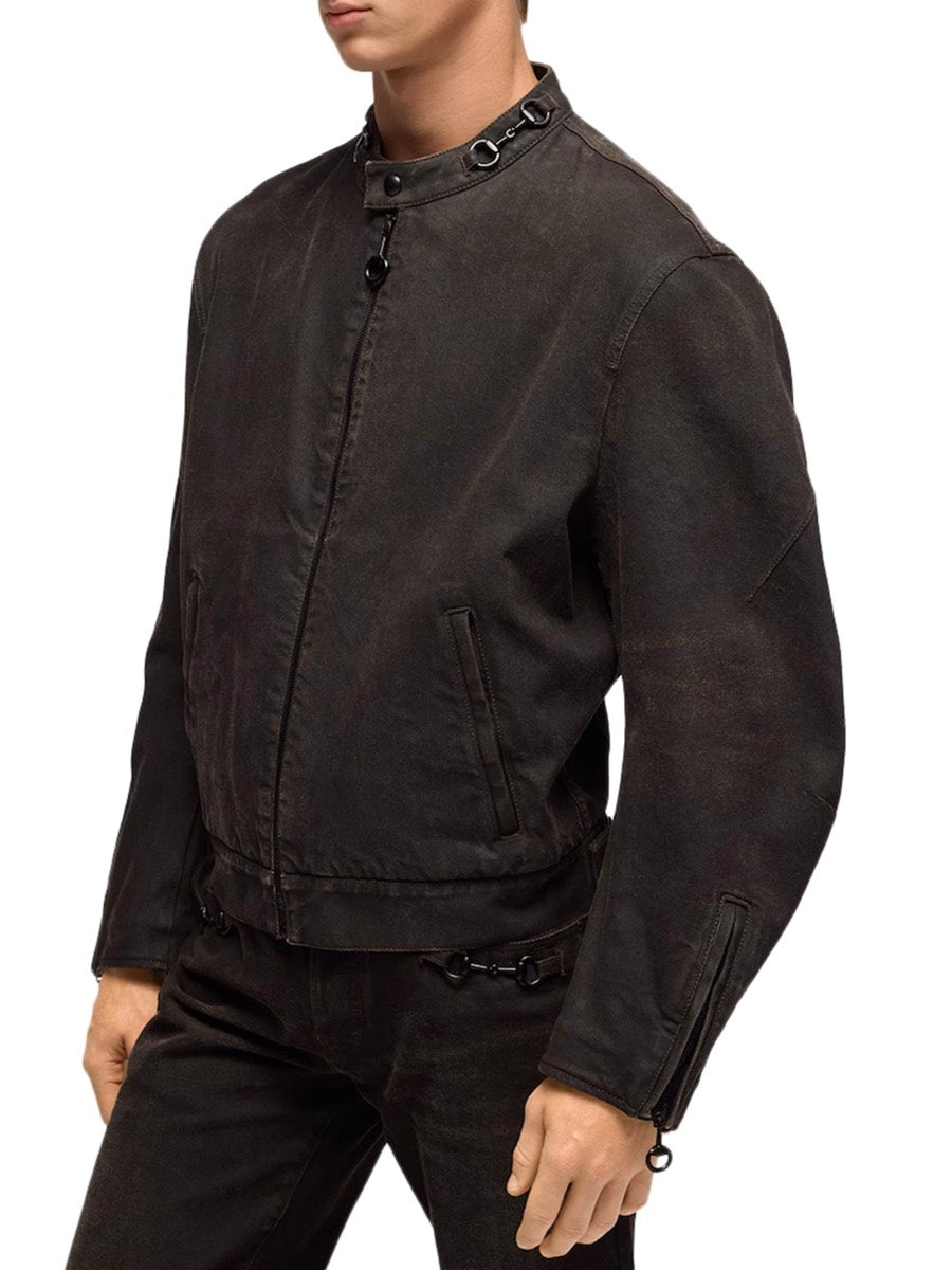 Gucci Men's Calf Leather Cotton-blend Denim Jacket