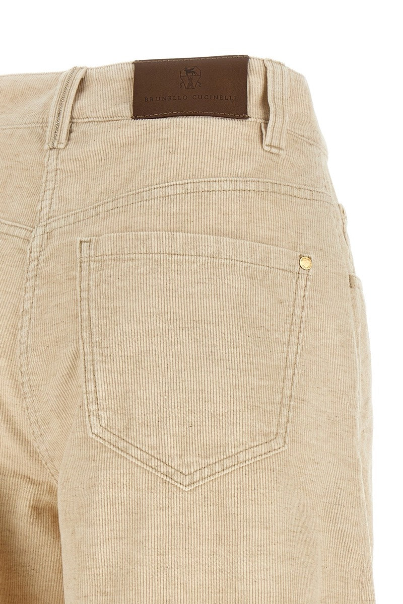 Brunello Cucinelli Women's Corduroy Trousers in Beige