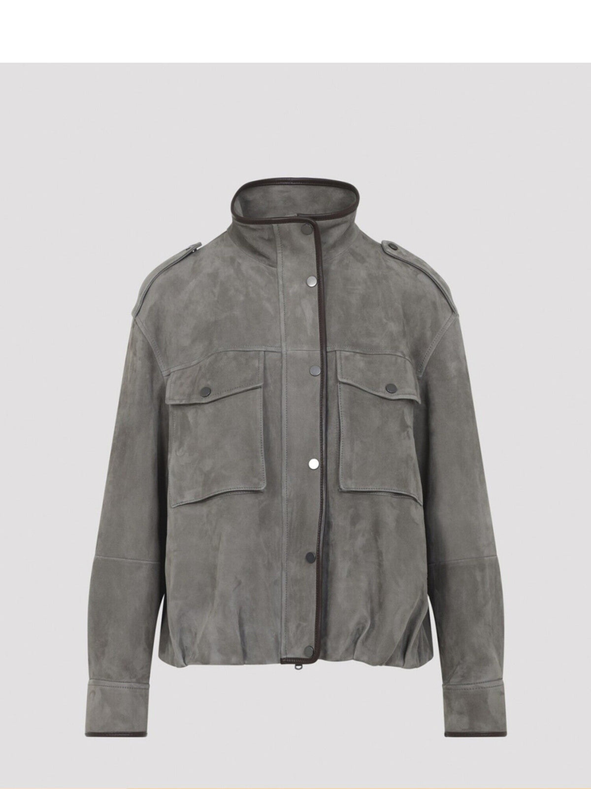 Brunello Cucinelli Women's Leather Jacket in Grey