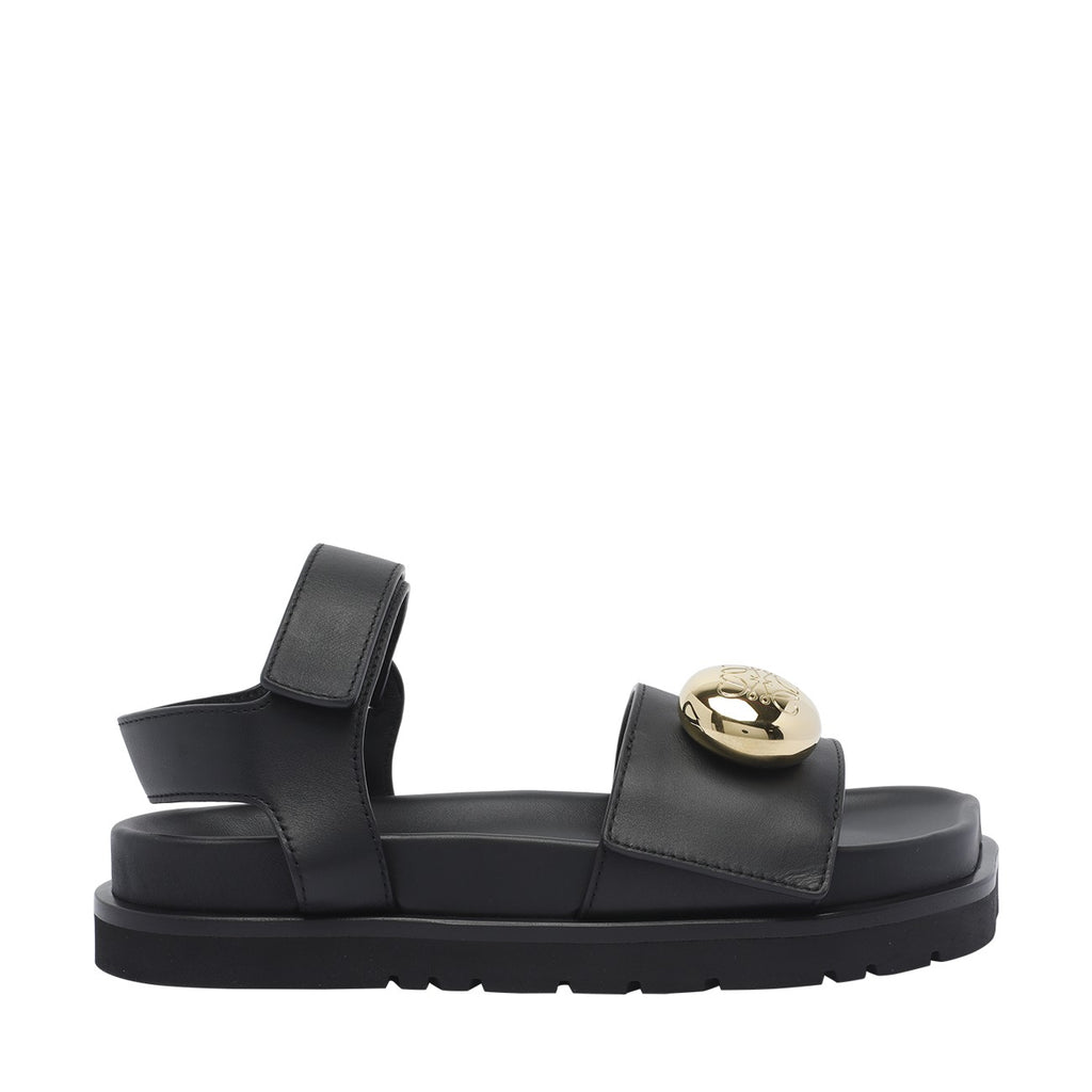 Loewe Women's Pebble Fussbett Leather Sandals in Black - view 1