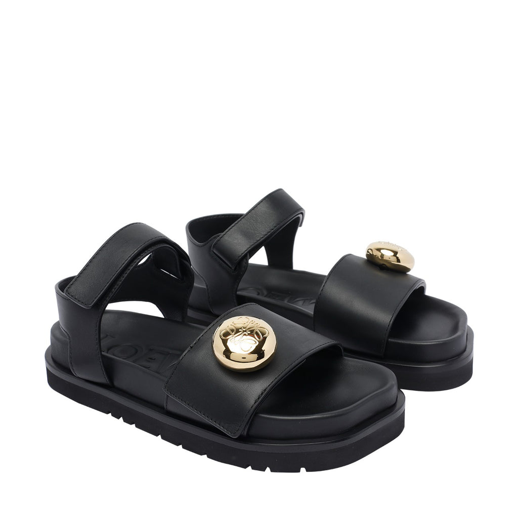 Loewe Women's Pebble Fussbett Leather Sandals in Black - view 2