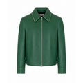 Bottega Veneta Men's Leather Jacket with Intrecciato Collar in Green - 1