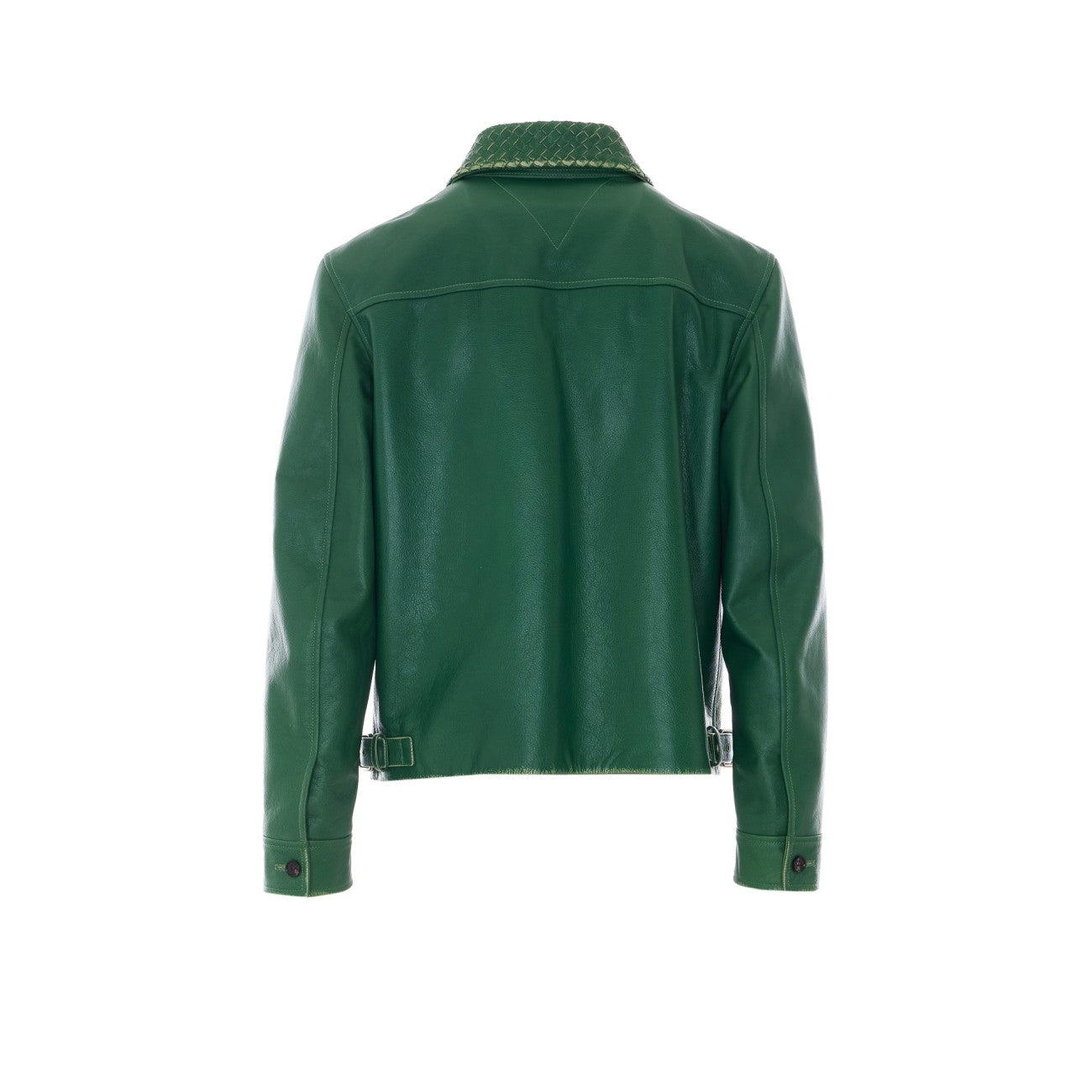 Bottega Veneta Men's Leather Jacket with Intrecciato Collar in Green - 3