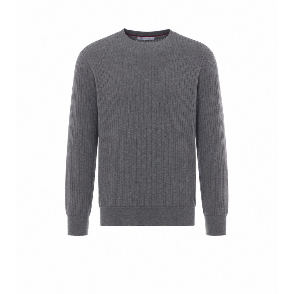 Brunello Cucinelli Men's Cotton Rib Knit Sweater in Grey - view 1