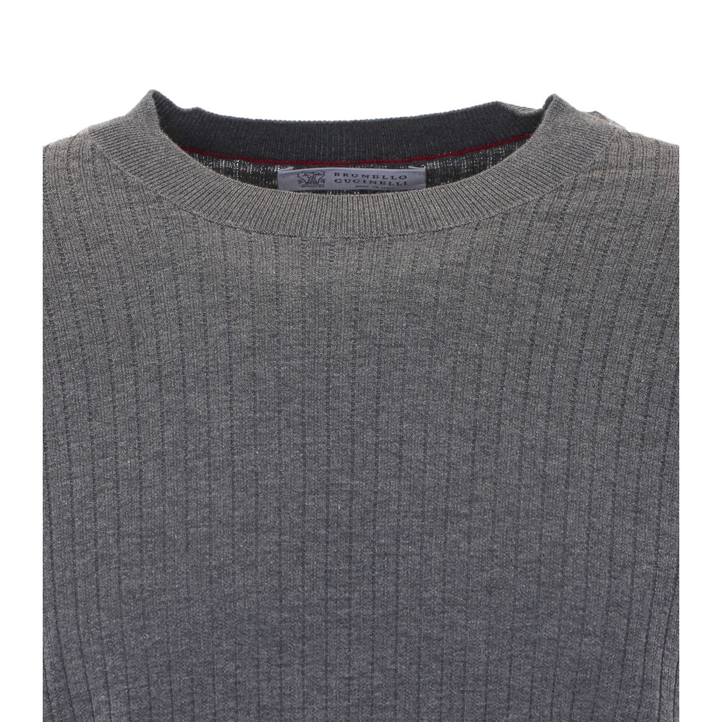 Brunello Cucinelli Men's Cotton Rib Knit Sweater in Grey - view 4