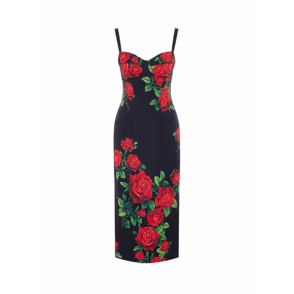 Dolce＆gabbana Women's Roses Print Silk Dress in Black - view 1
