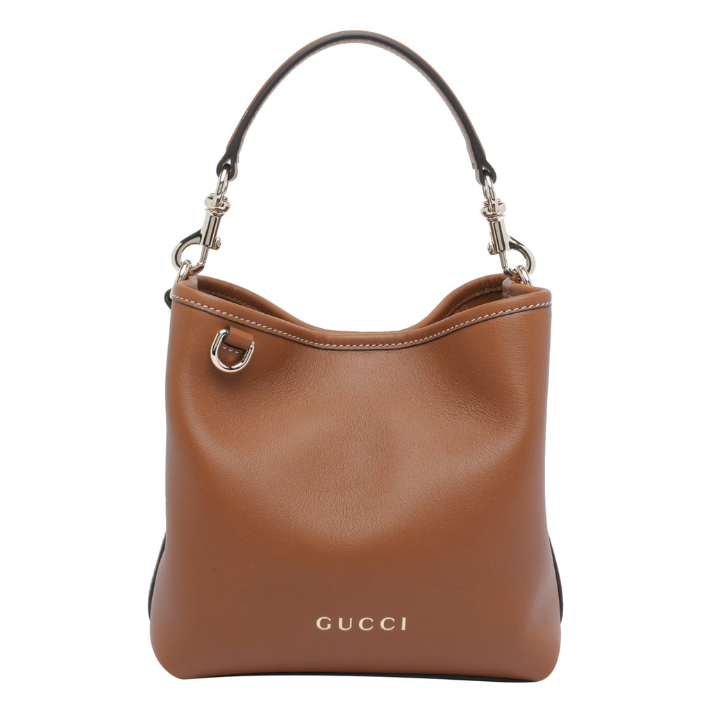 Gucci Women's Emblem Leather Bucket Bag in Brown - view 1