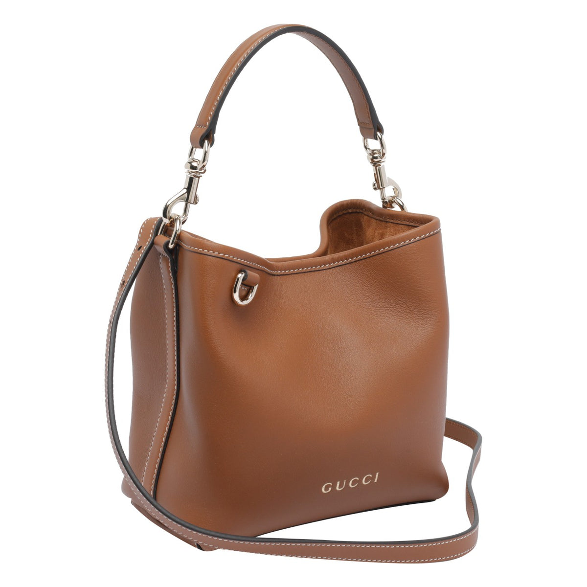 Gucci Women's Emblem Leather Bucket Bag in Brown - view 2