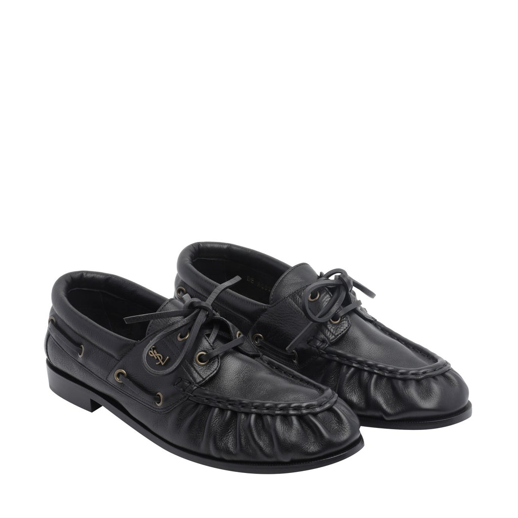 Saint Laurent Men's Bateau Leather Loafers in Black - view 3
