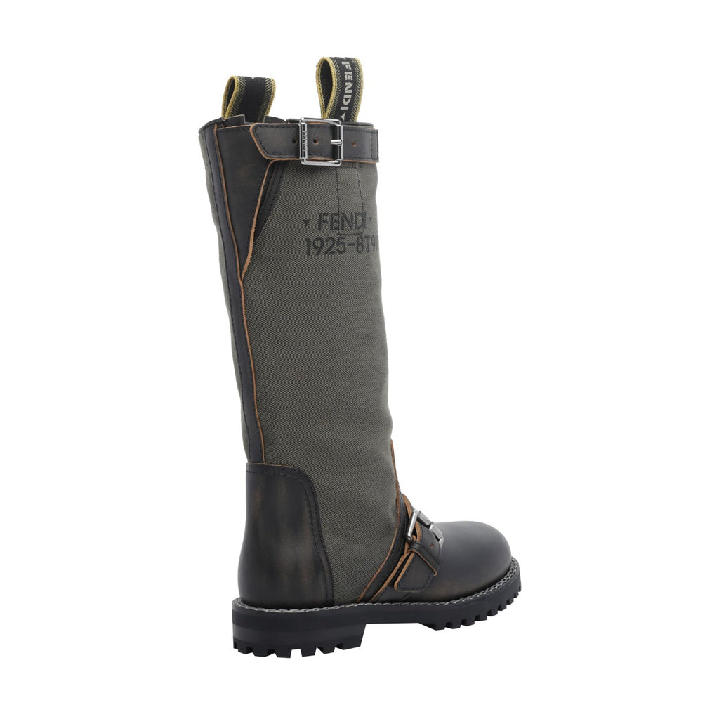 Fendi Women's Commando Biker Leather Boots in Green - view 3