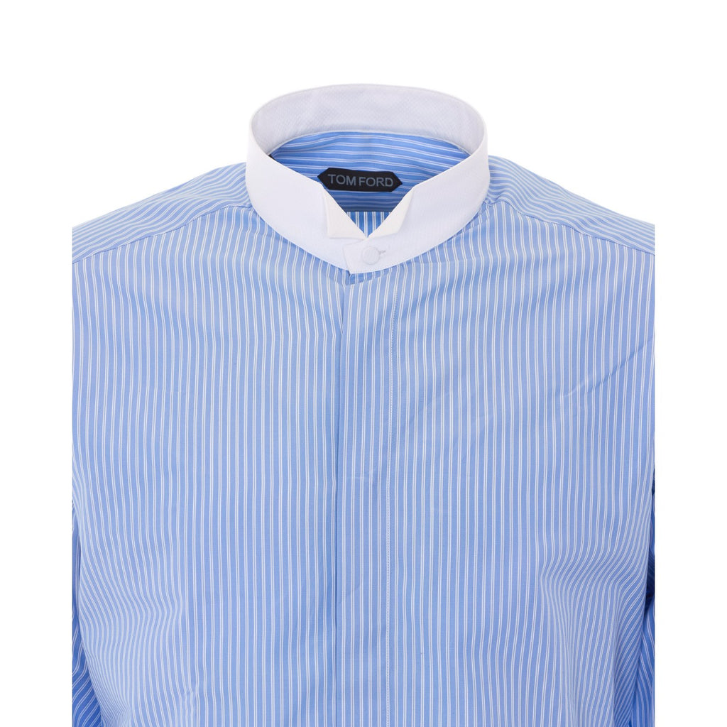 Tom Ford Men's Striped Cotton Shirt in Light Blue - view 4