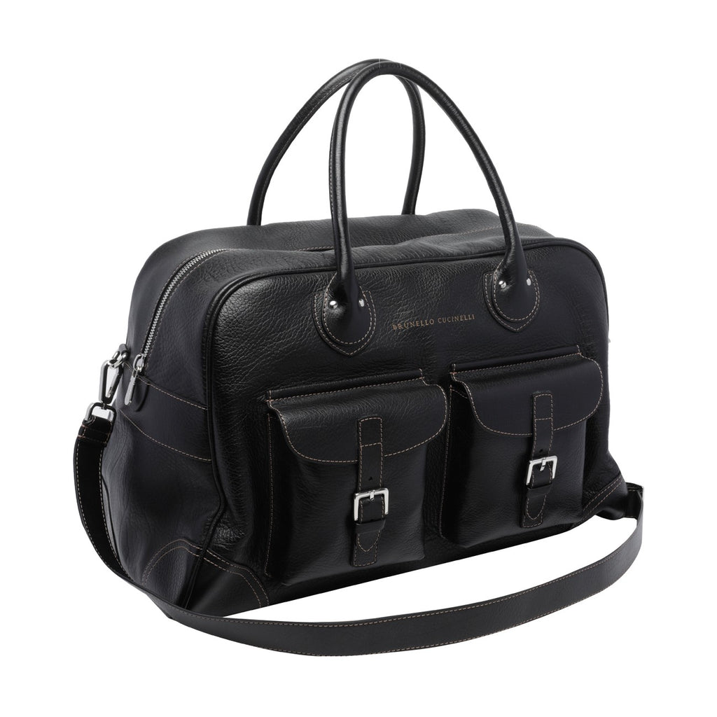 Brunello Cucinelli Men's Leather Weekender Bag in Black - view 2