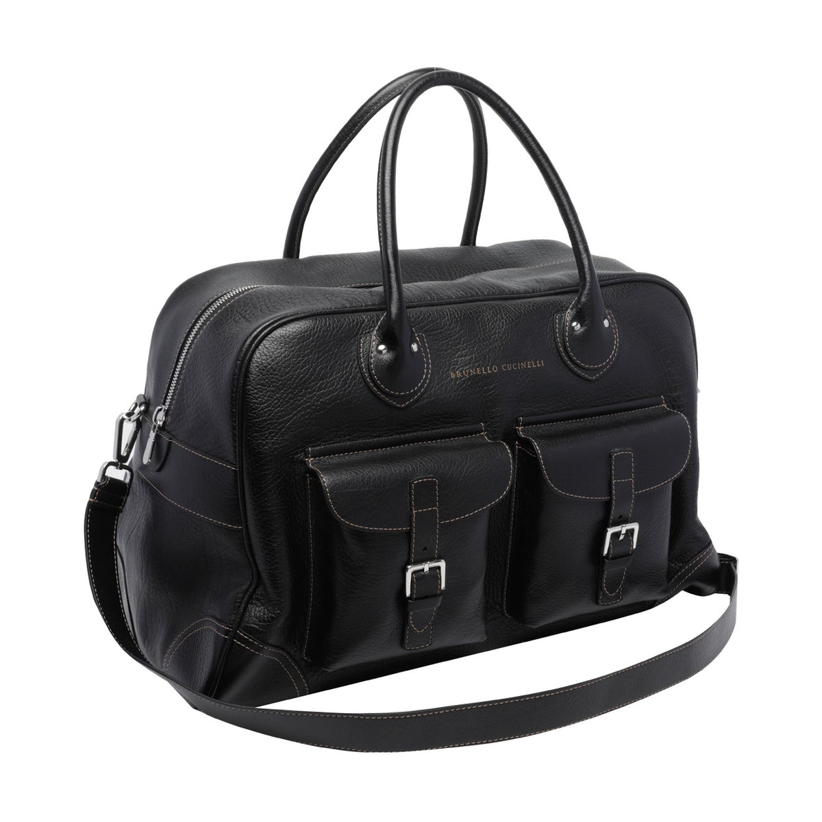 Brunello Cucinelli Men's Leather Weekender Bag in Black - view 2