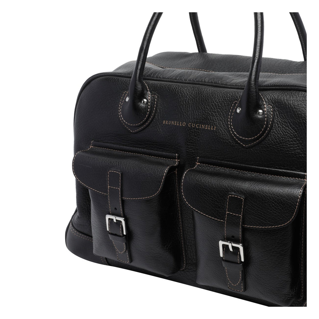 Brunello Cucinelli Men's Leather Weekender Bag in Black - view 4