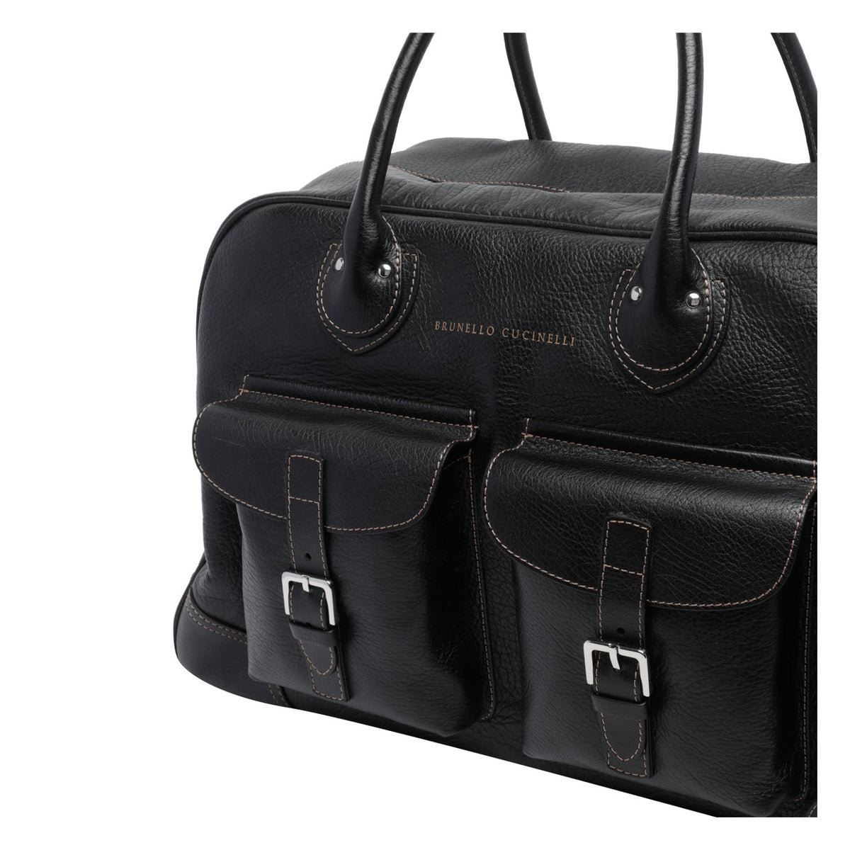 Brunello Cucinelli Men's Leather Weekender Bag in Black - view 4