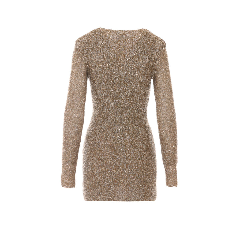 Saint Laurent Women's Sequined Cotton Mini Dress in Beige - view 2