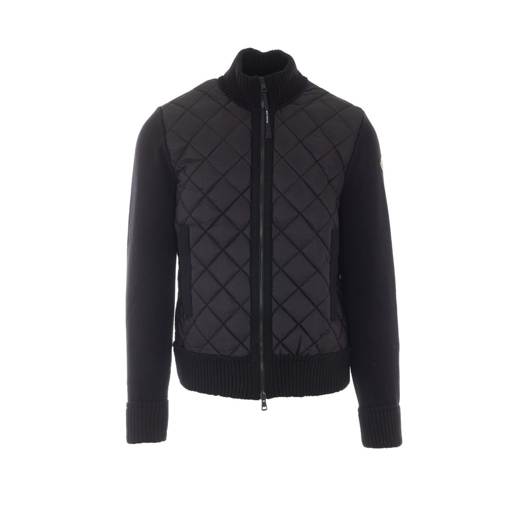 Moncler Men's Logo Tricot Down Cardigan in Black