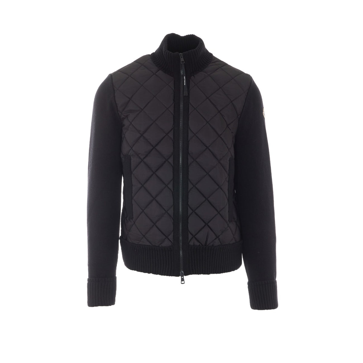 Moncler Men's Logo Tricot Down Cardigan in Black