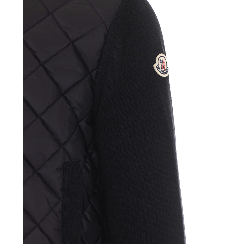 Moncler Men's Logo Tricot Down Cardigan in Black